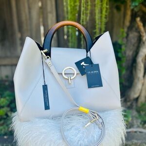 🇮🇹 New Claudia Firenez Cream Leather Bag Handbag with Crossbody Strap